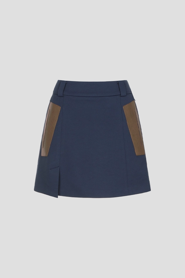 LEATHER PATCH SKIRT WOMEN-NAVY