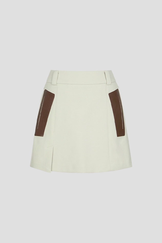 LEATHER PATCH SKIRT WOMEN-BEIGE