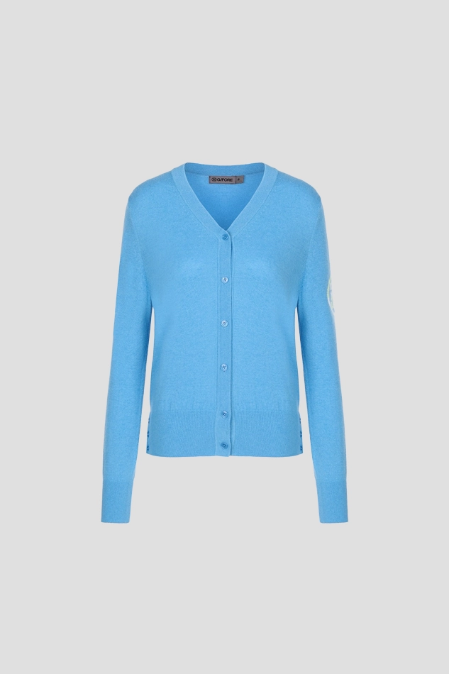 CASHMERE V NECK CARDIGAN WOMEN-BLUE