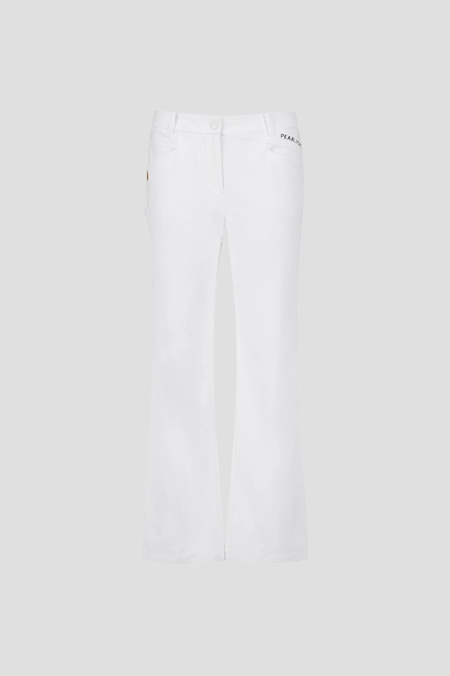 WOMENS SOLID BANDING SEMI BOOTCUT PANTS-WHITE