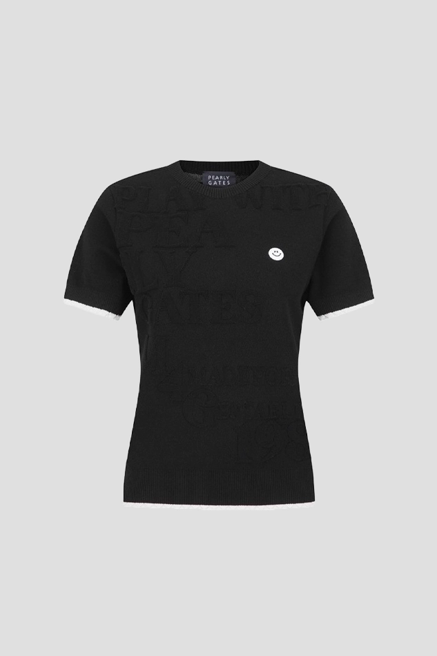 WOMENS TWOTONE LACE EMBOSSED LETTERING KNIT-BLACK