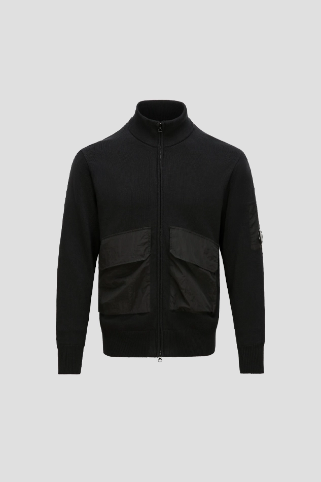 COTTON MIXED LENS ZIP KNIT-BLACK