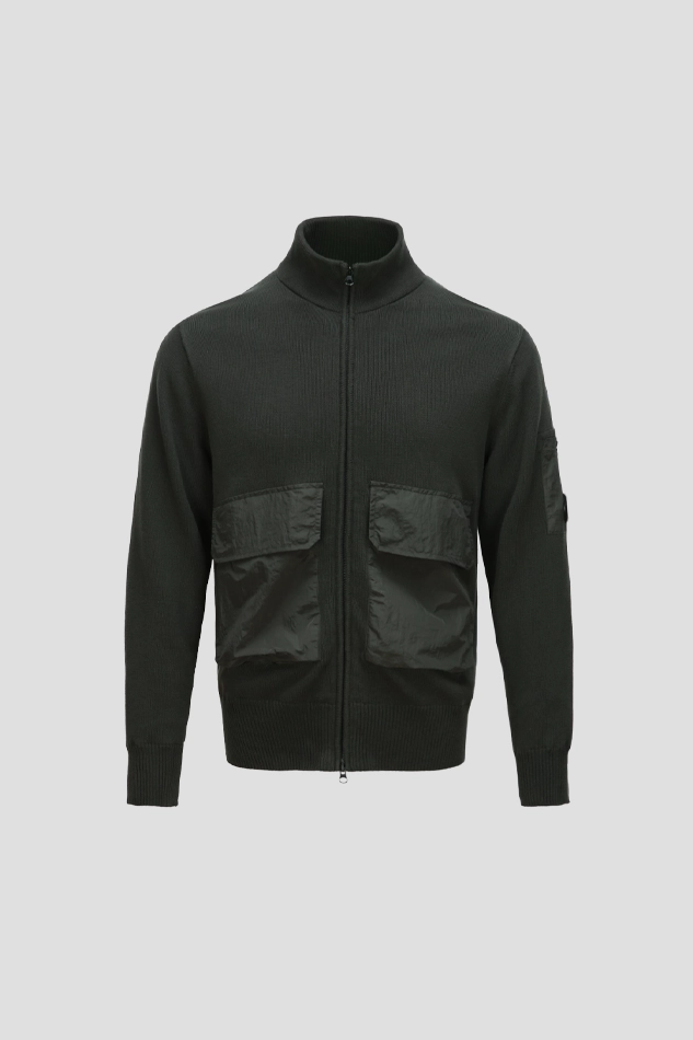 COTTON MIXED LENS ZIP KNIT-DEEPGREEN