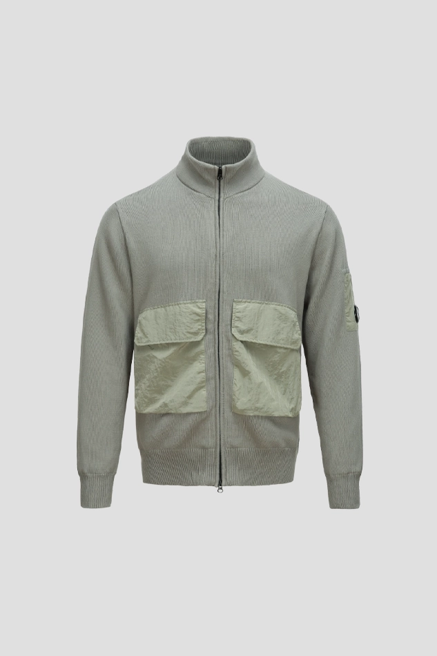 COTTON MIXED LENS ZIP KNIT-LIGHTGREEN