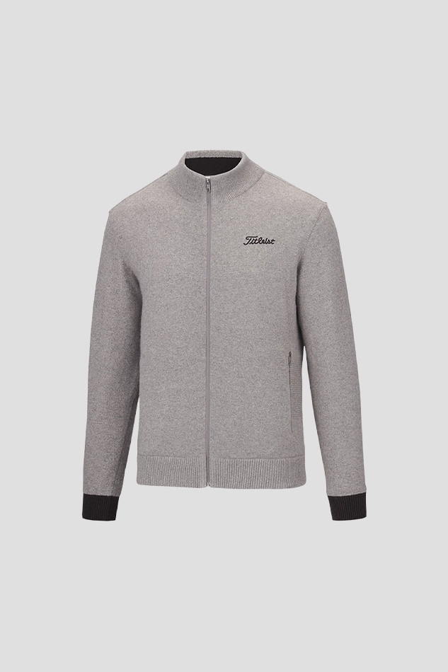 MENS STANDUP COLLAR WOOL SWEATER-KHAKI