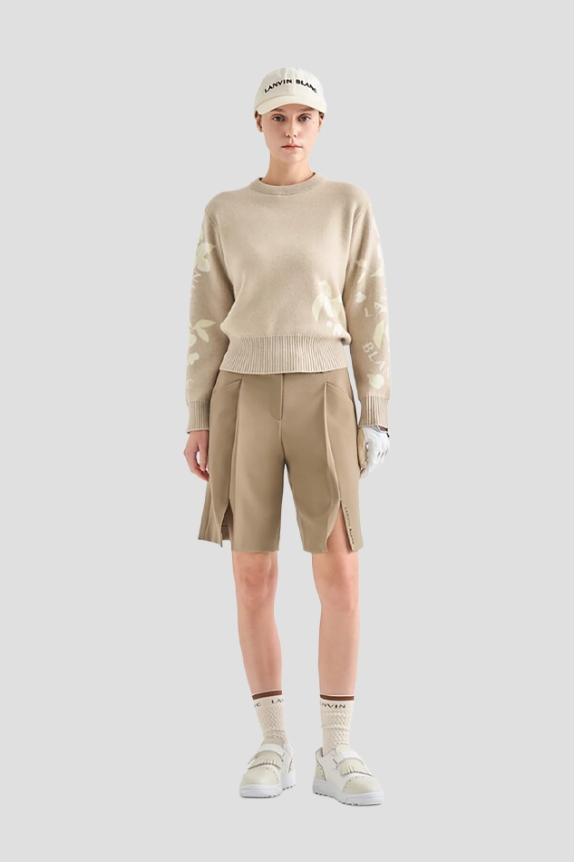 CASHMERE BLEND JACQUARD KNIT TOP-KHAKI