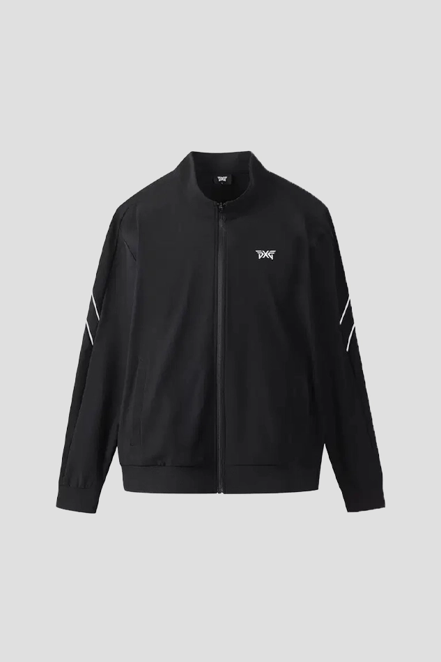 ZIPPERED CREW NECK JACKET-BLACK