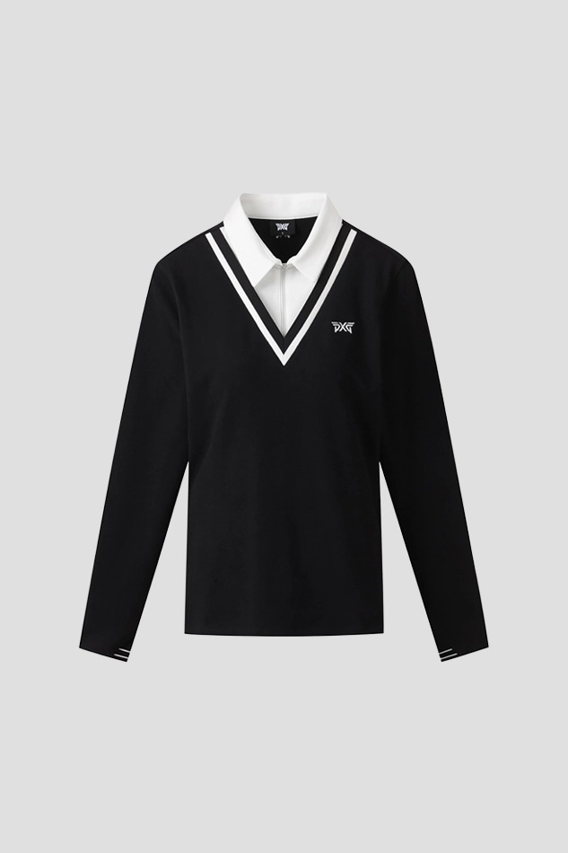 WOMEN WINTER LAYERED COLLAR LONG SLEEVE-BLACK