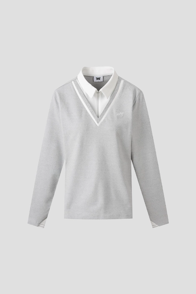 WOMEN WINTER LAYERED COLLAR LONG SLEEVE-GRAY