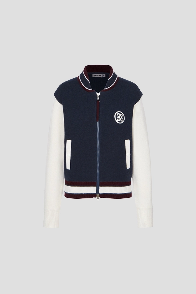 VARSITY FULL ZIP SWEATER WOMEN-NAVY