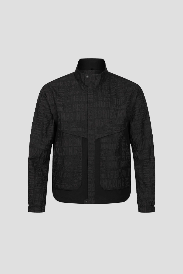 MEN 3D LOGO JACQUARD MODULAR JACKET-BLACK
