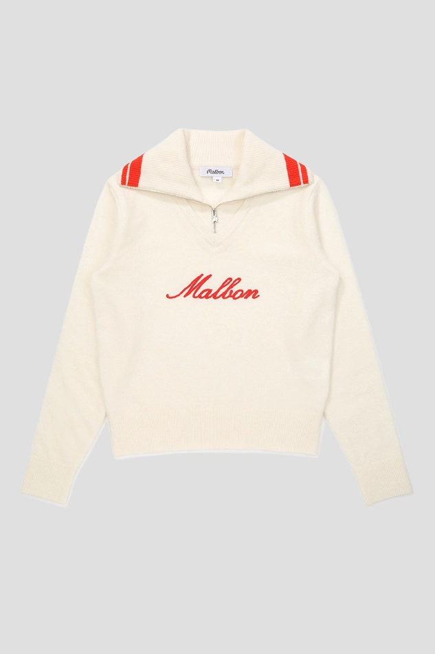 ZIP UP COLLAR LONG SLEEVED SWEATER-CREAM