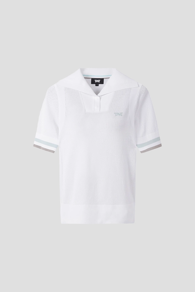 WOMENS SUMMER POINT COLLARED SHORT SLEEVE KNIT-WHITE