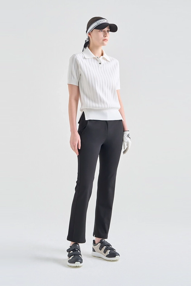 STRETCH BACK BANDING SLIT PANTS-BLACK
