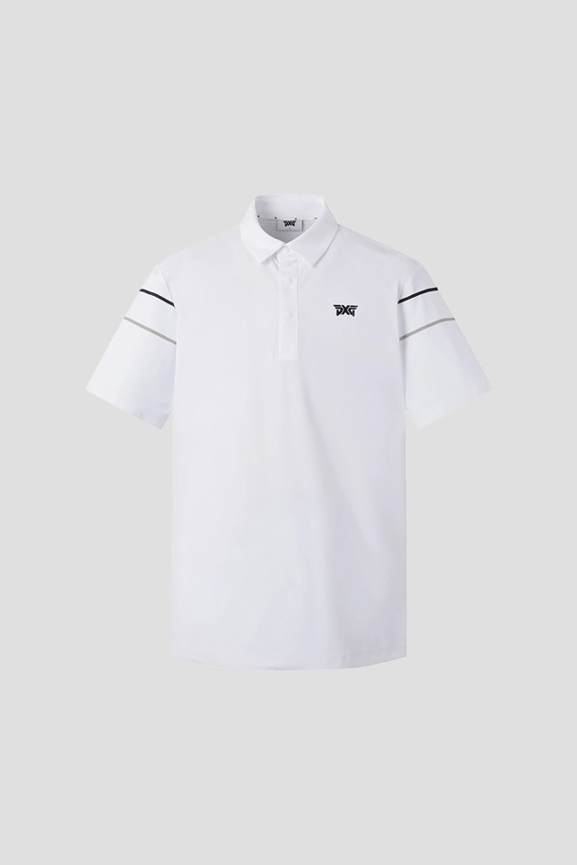 SUMMER COLOR LINE POINT PERFORATED COLLAR SHORT-SLEEVE-WHITE