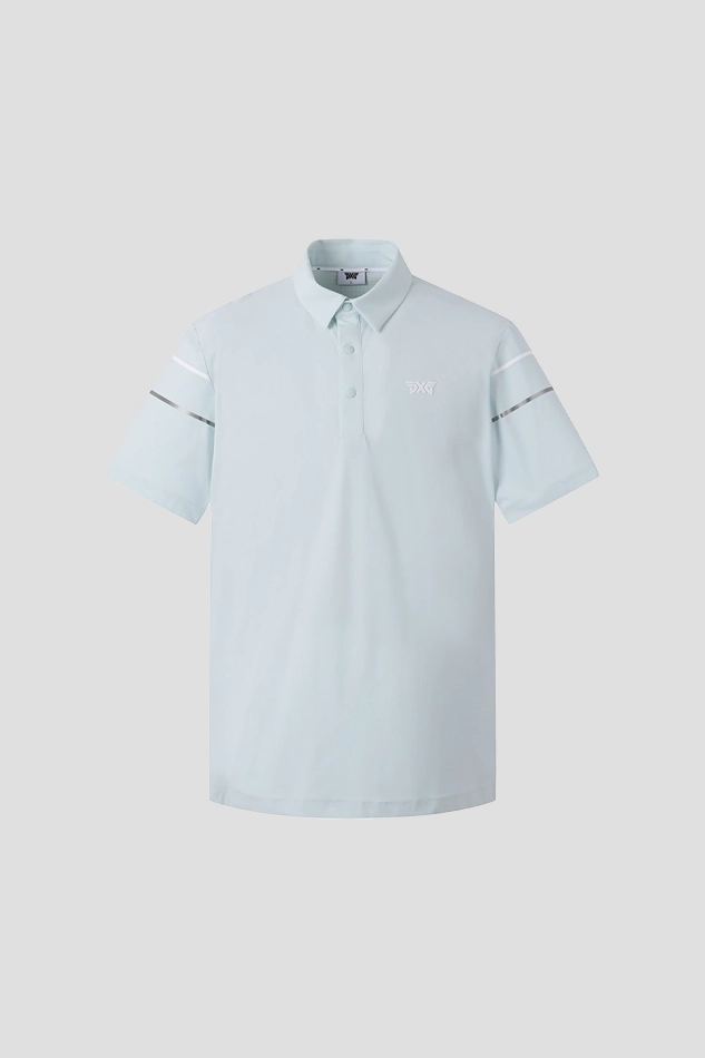 SUMMER COLOR LINE POINT PERFORATED COLLAR SHORT-SLEEVE-GREEN