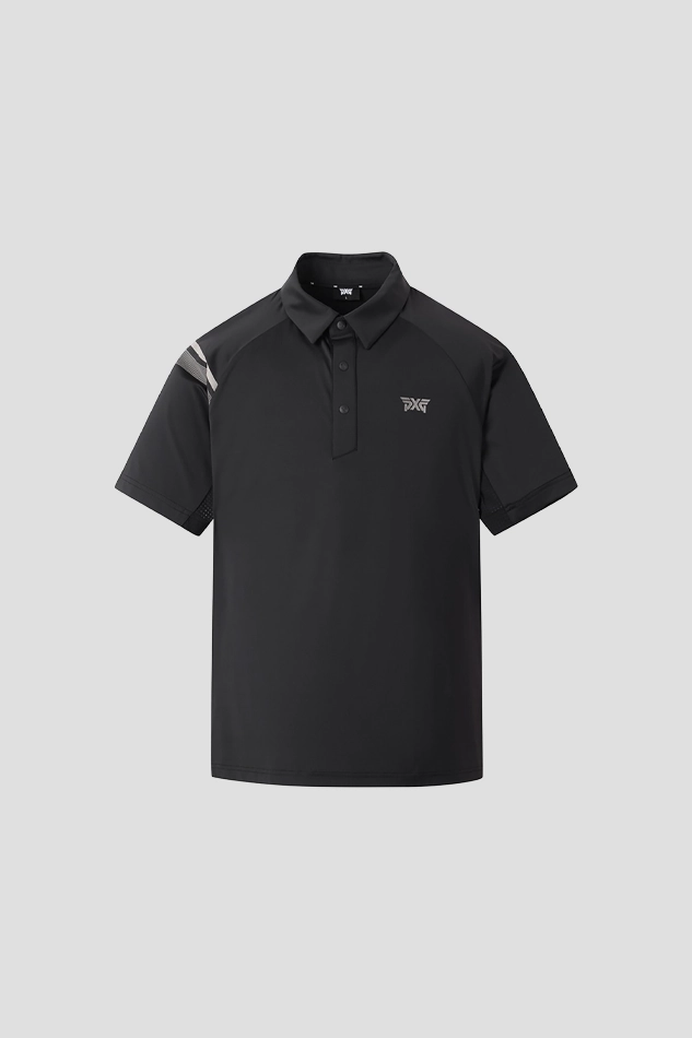 SUMMER SHOULDER POINT PERFORATED COLLAR SHORT-SLEEVE-BLACK