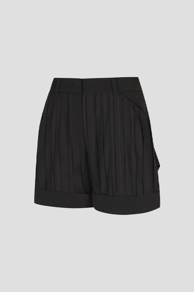 WOMEN 3D TECH BUILIDING PLEATS SHORT PANTS-BLACK