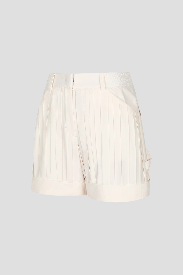 WOMEN 3D TECH BUILIDING PLEATS SHORT PANTS-WHITE