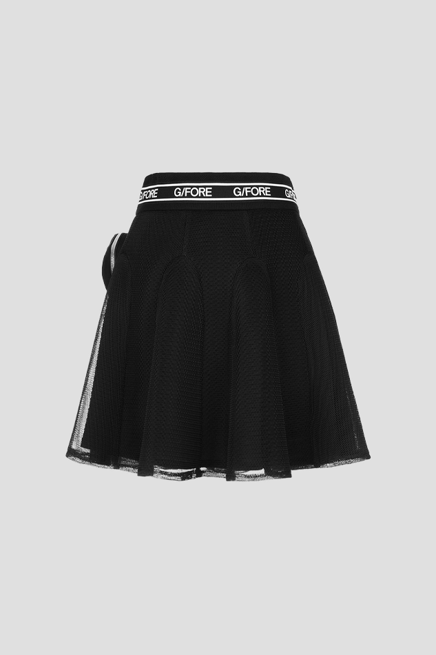 FLARED MESH SKIRT WOMEN-BLACK