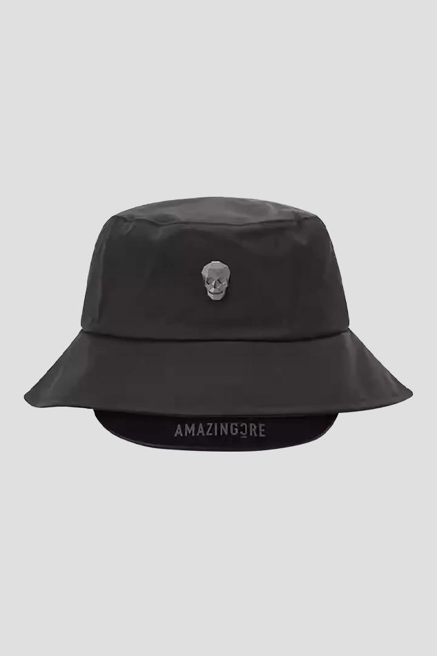 WATER PROOF METAL LOGO BUCKET HAT-BLACK