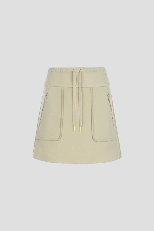 KNIT PLEATS SKIRT WOMEN-KHAKI