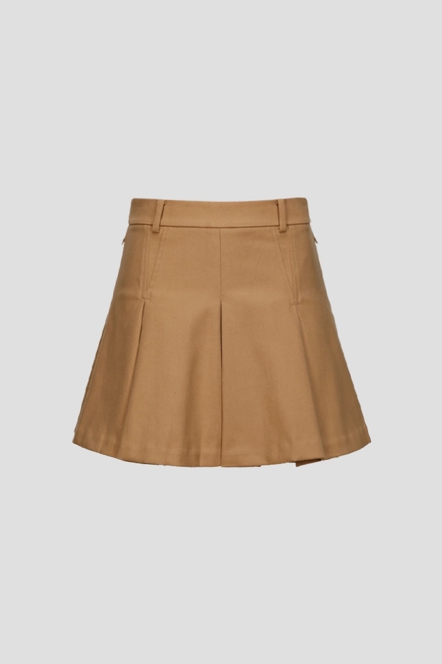 WOOL BLENDED SKIRT WOMEN-KHAKI