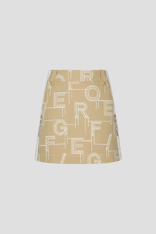 PATTERNED SEERSUCKER SKIRT WOMEN-KHAKI