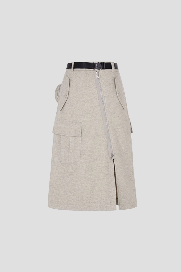 WOOL LONG SKIRT WOMEN-KHAKI