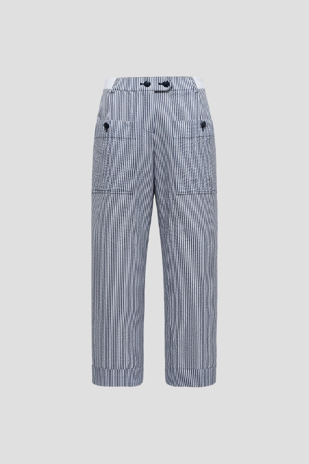 STRIPED POCKET PANTS WOMEN-NAVY
