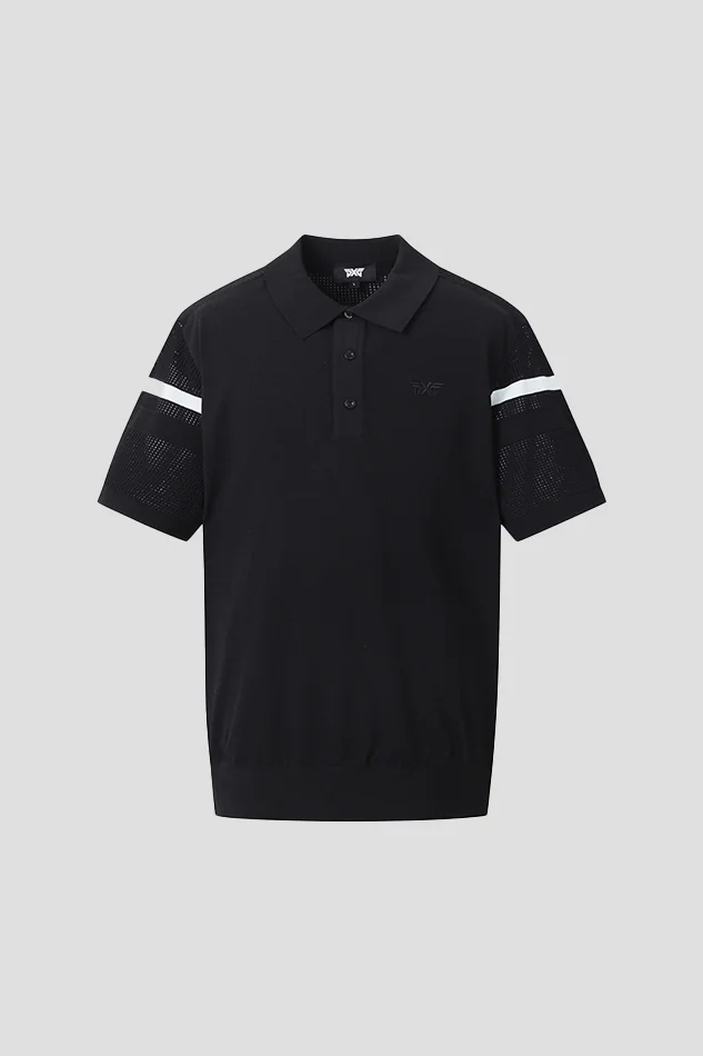SUMMER LINE POINT COLLARED SHORT SLEEVE KNIT
