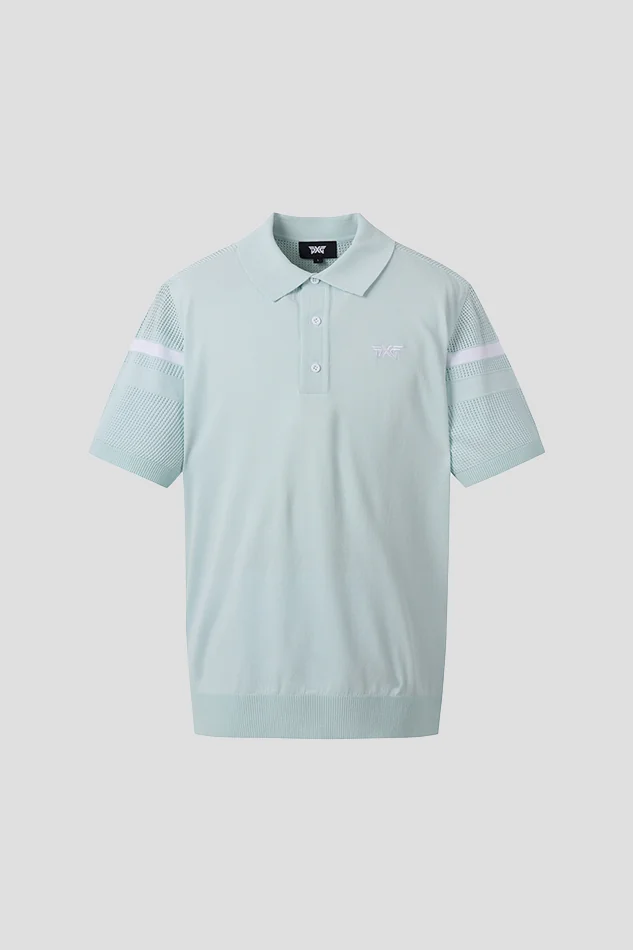 SUMMER LINE POINT COLLARED SHORT SLEEVE KNIT